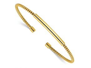18K Yellow Gold Over Sterling Silver Polished and Textured Bar Cuff Bracelet