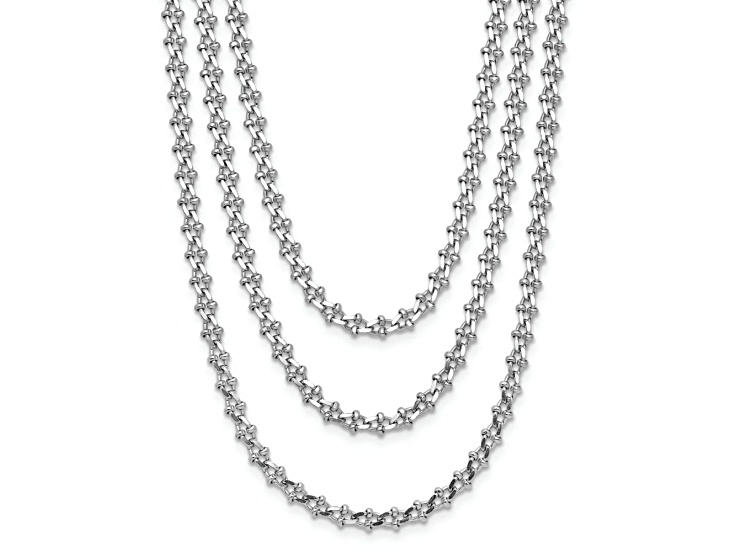 Rhodium Over Sterling Silver Polished 3-Strand Fancy Link 17.5 Inch Necklace