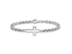 Sterling Silver Cross Charm with Rolo Link Bracelet