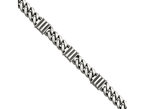 Sterling Silver Mens Antiqued Brushed Curb Bar Bracelet