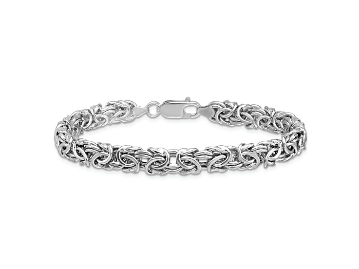 Rhodium Over Sterling Silver 7.5mm Hollow Byzantine 8 Inch Rhodium Over Sterling Silver 7.5mm Hollow Byzantine 8 Inch