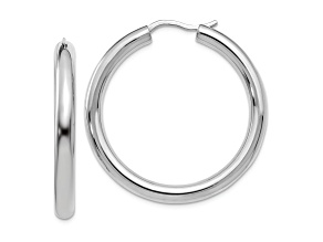 Rhodium Over Sterling Silver 1 5/16" Tube Hoop Earrings