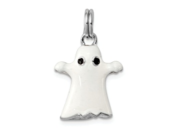 Picture of Rhodium Over Sterling Silver White Enamel Ghost Charm