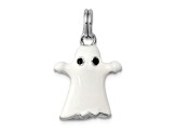 Rhodium Over Sterling Silver White Enamel Ghost Charm