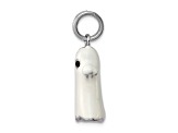 Rhodium Over Sterling Silver White Enamel Ghost Charm