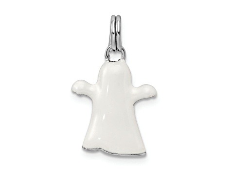 Rhodium Over Sterling Silver White Enamel Ghost Charm