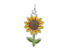 Rhodium Over Sterling Silver Sunflower - Painted Measures Approx 23.04mm x 12.8mm