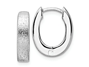 Rhodium Over Sterling Silver 5/8" Diamond-Cut Brushed Oval Hoop Earrings