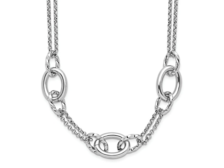 Rhodium Over Sterling Silver Textured Fancy Link 18 Inch Necklace