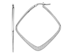 Rhodium Over Sterling Silver 1 7/8" Satin Textured Etched Square Hoop Earrings