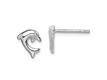 Picture of Rhodium Over Sterling Silver Polished Dolphin Post Earrings