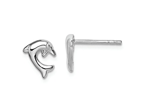 Rhodium Over Sterling Silver Polished Dolphin Post Earrings
