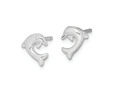 Rhodium Over Sterling Silver Polished Dolphin Post Earrings
