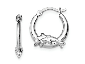 Rhodium Over Sterling Silver Polished Dolphin Round Hoop Earrings
