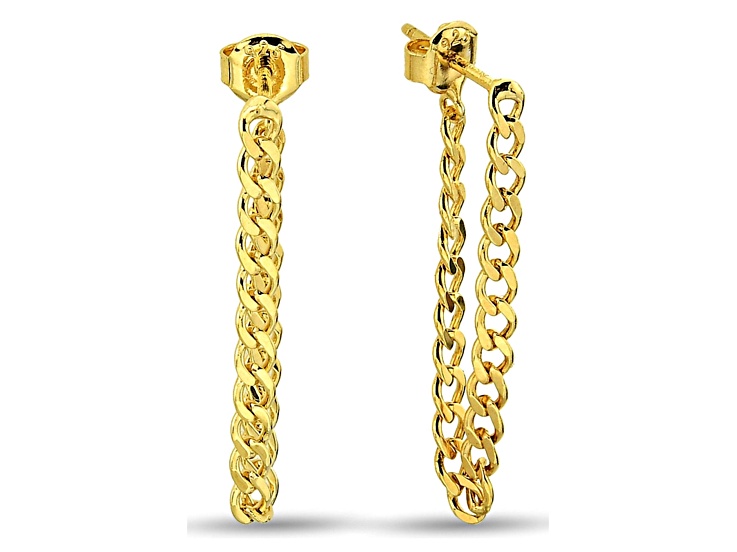 14kt Yellow Gold Over Sterling Silver Curb Chain Drop Earrings