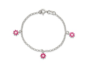 Sterling Silver Pink Enamel Flowers Children's Bracelet