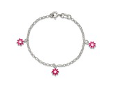 Sterling Silver Pink Enamel Flowers Children's Bracelet