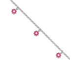 Sterling Silver Pink Enamel Flowers Children's Bracelet