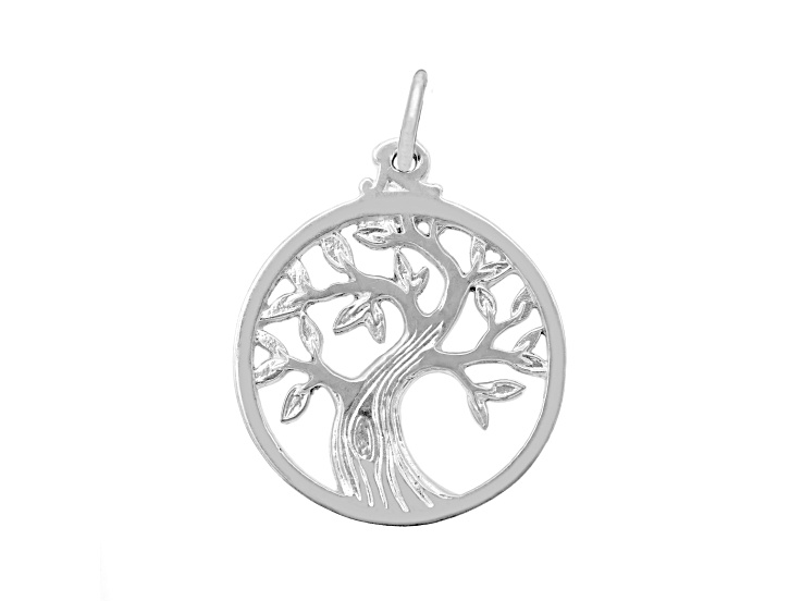 Rhodium Over Sterling Silver Tree Of Life Measures Approx 19.75mm x 19.75mm