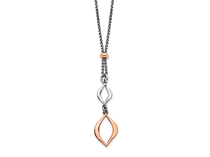 18K Rose Gold Over Sterling Silver Fancy Pendant Cable Link 15.5 Inch Necklace