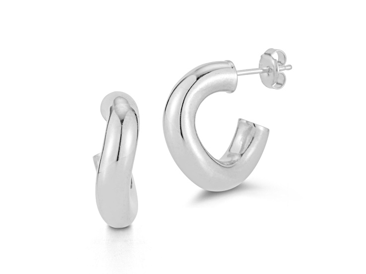 Sterling Statements Rhodium Over Sterling Silver Small Tube Wave Hoop Earrings