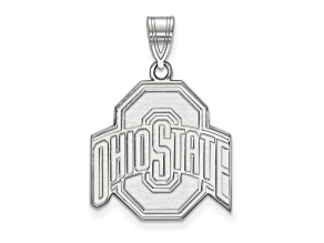 Rhodium Over Sterling Silver LogoArt Ohio State University Large Pendant