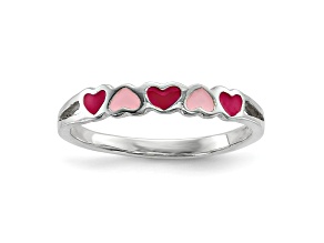 Rhodium Over Sterling Silver Children's Enameled Hearts Ring