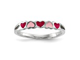 Rhodium Over Sterling Silver Children's Enameled Hearts Ring