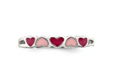 Rhodium Over Sterling Silver Children's Enameled Hearts Ring