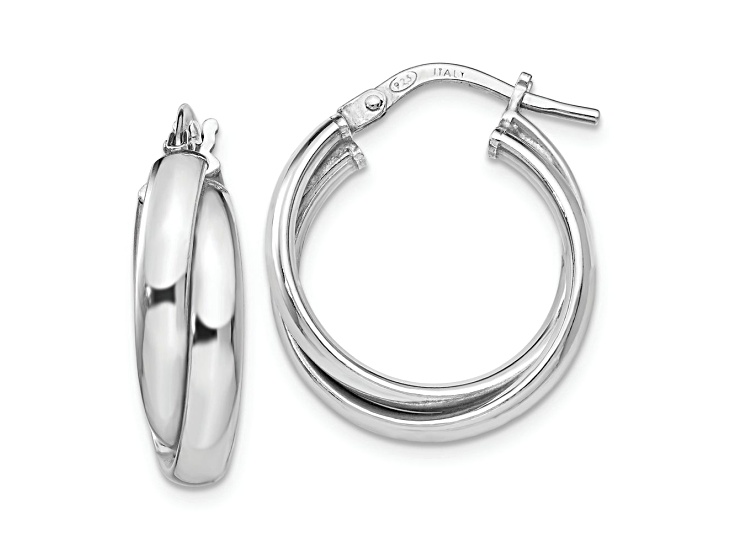 Rhodium Over Sterling Silver 13/16" Polished Twisted Hoop Earrings