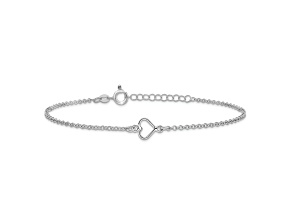 Sterling Silver Polished Heart Charm with Cable Link Anklet