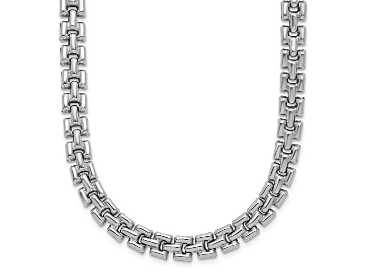 Rhodium Over Sterling Silver Polished Fancy Link Necklace