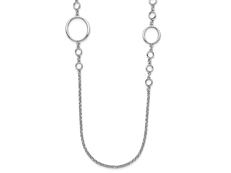 Rhodium Over Sterling Silver Polished Fancy Rolo Link 31.5 Inch Necklace