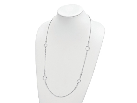 Rhodium Over Sterling Silver Polished Fancy Rolo Link 31.5 Inch ...