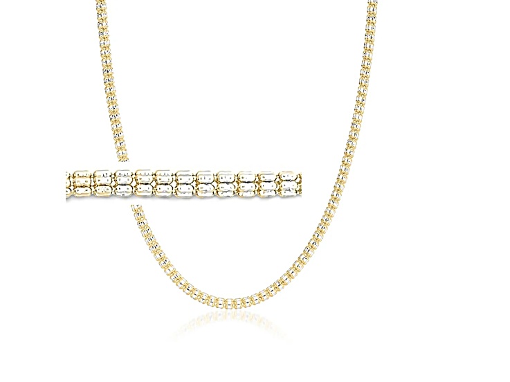 4MM Two Tone Ice Link Chain 18K Gold Over Sterling Silver - 20"