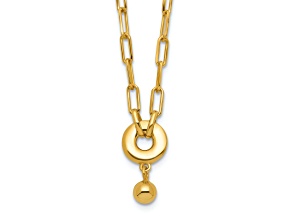 18K Yellow Gold Over Sterling Silver Circle Pendant Fancy Link 15.75 Inch Necklace