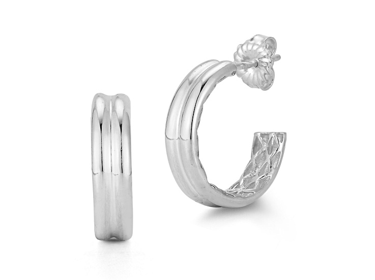 Sterling Statements Rhodium Over Sterling Silver Double Row Hoop Earrings