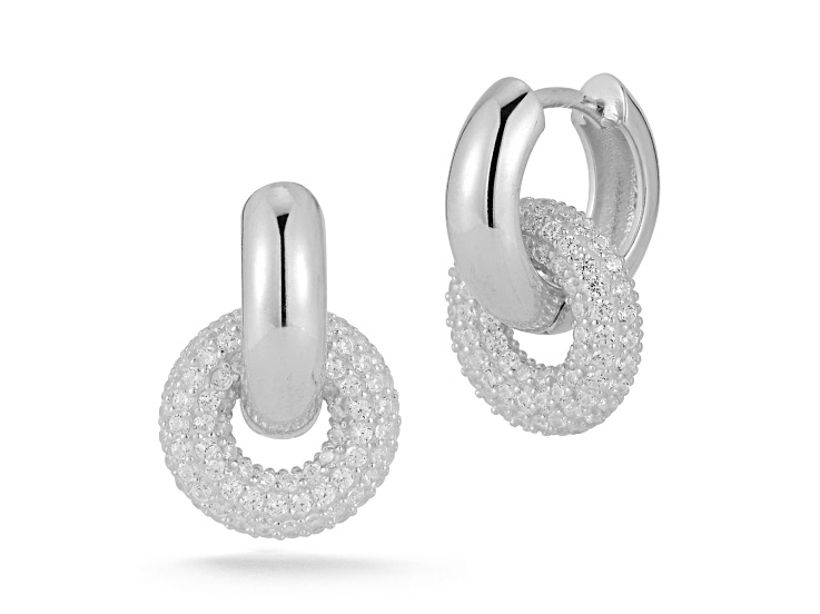 Sterling Statements Rhodium Over Sterling Silver Pave Round Link Earrings
