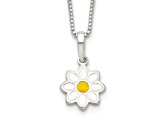 Sterling Silver Polished Yellow and White Enamel Flower Children's Necklace