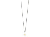 Sterling Silver Polished Yellow and White Enamel Flower Children's Necklace