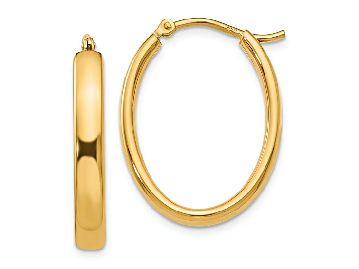 18K Yellow Gold Over Sterling Silver 7/8" Polished Oval Hoop Earrings