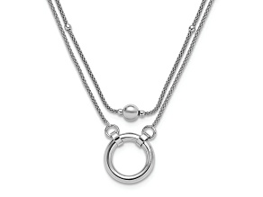 Rhodium Over Sterling Silver Circle Pendant 2-strand Beaded 17 Inch Necklace