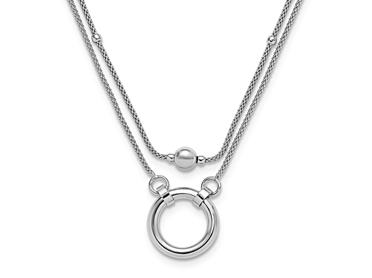Rhodium Over Sterling Silver Circle Pendant 2-strand Beaded 17 Inch Necklace