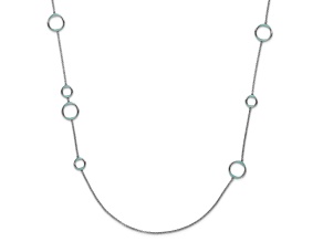 Rhodium Over Sterling Silver Aqua Enameled Circle Station Rolo Link 35 Inch Necklace