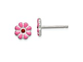 Sterling Silver Pink/Red Enamel Flower Children's Post Earrings