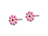 Sterling Silver Pink/Red Enamel Flower Children's Post Earrings