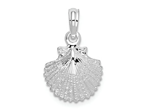 Rhodium Over Sterling Silver Polished Scallop Shell Pendant