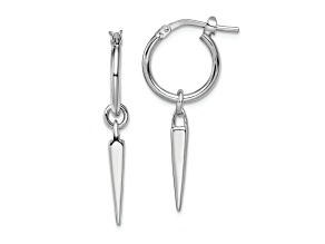 Rhodium Over Sterling Silver 1 1/4" Hoop with Dangle Earrings