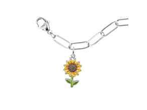 Rhodium Over Sterling Silver Painted Sunflower Bracelet Set Measures 7inch