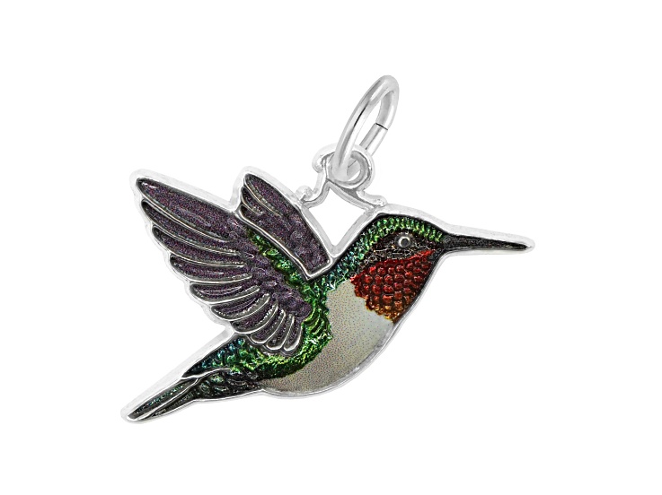 Rhodium Over Sterling Silver Hummingbird - Painted Measures Approx 13.88mm x 24.77mm